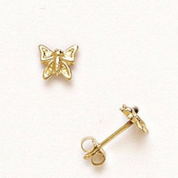 14K Solid Yellow Gold Butterfly Stamp Stud Pushback Stud Earrings Medium 9x6mm - Picture 3 of 4